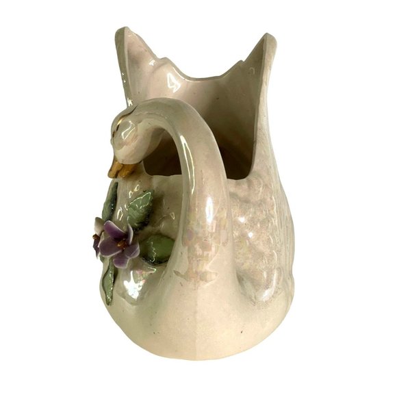 Swan Planter Vase Lusterware Figurine Norcrest Iridescent Opalescent 8.5" x 7" - Picture 2 of 10